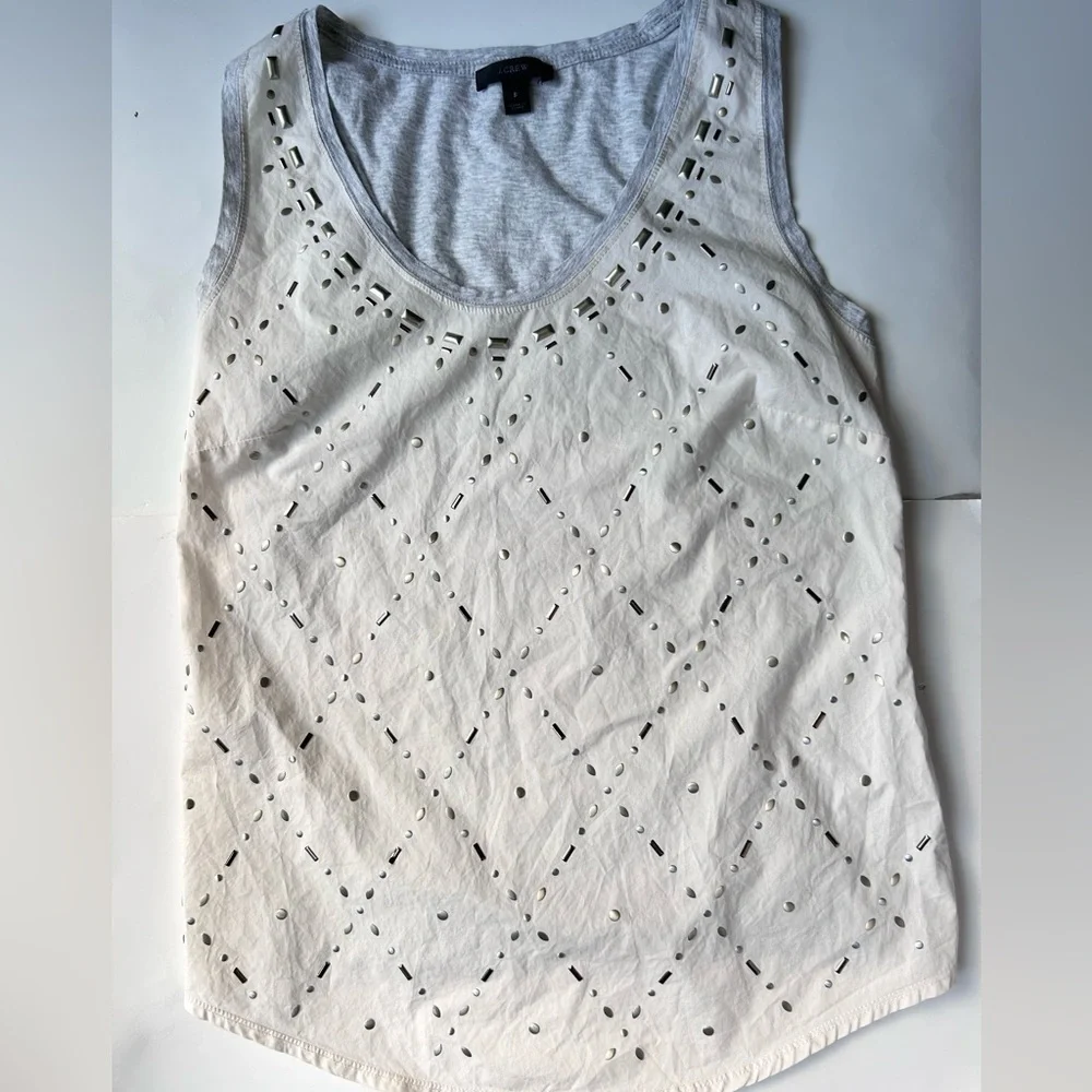 J Crew Diamond Studded Tank Top Size S Womens white  Silver Sleeveless Blouse